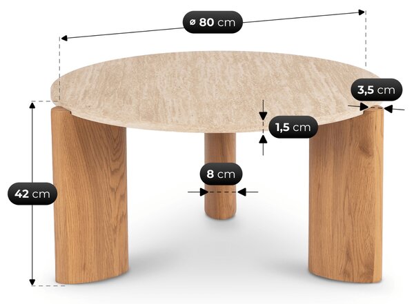 Stolik Kawowy TRAVERTINO MAX 80 cm Trawertyn/Dąb Nowoczesny