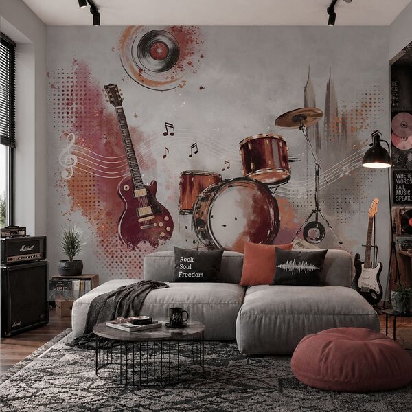 Fototapety Instrumenty muzyczne w ciepłych odcieniach bordowym, Tapety Wyjątkowe, w05546v1 : Uwalls.pl