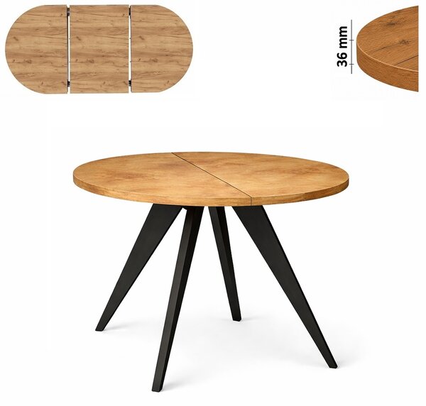 Stół 100/150 cm okrągły rozkładany, blat 3,6 cm, nogi Drewniane „ Stożkowe ” I ArtDHome