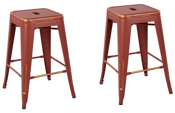 Zestaw 2 hokerów stołków barowych stalowy 60 cm czerwono-złoty Cabrillo Beliani