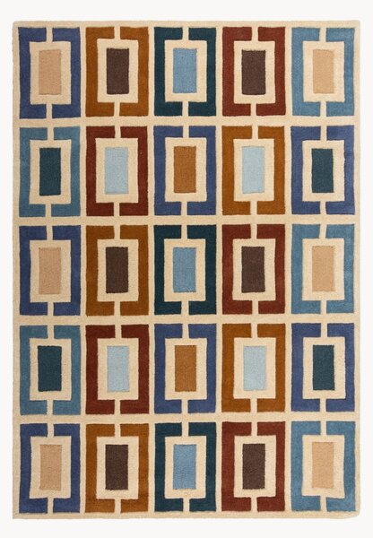 Ręcznie tuftowany dywan z wełny z wypukłą strukturą Retro Blocks