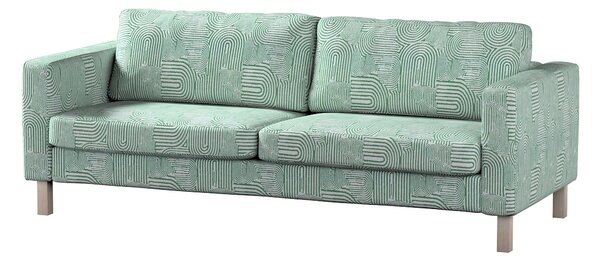 Pokrowiec na sofę Karlstad 3-osobową nierozkładaną, krótki kolor zielony tkanina strukturalna, wzorzysta