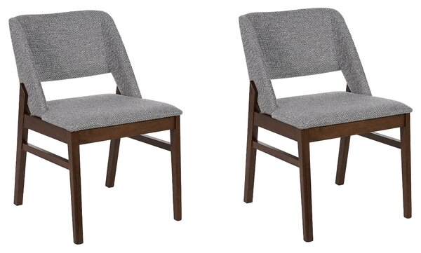 Zestaw 2 krzeseł do jadalni tapicerowane ciemne drewno z szarym Bella Beliani