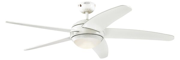 Wentylator sufitowy LED Bendan, biały, cichy – Westinghouse Westinghouse, Bendan, ściemnialny, biały, salon, drewno, nowoczesny