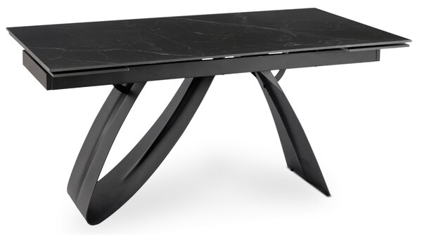 Stół Rozkładany Prostokątny DEVON 160-220 cm Ceramiczny Czarny Marmur/Czarny Nowoczesny