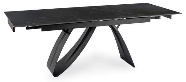 Stół Rozkładany Prostokątny DEVON 160-220 cm Ceramiczny Czarny Marmur/Czarny Nowoczesny