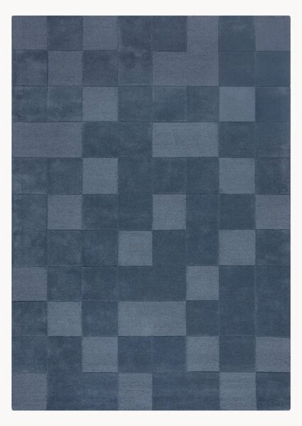 Ręcznie tuftowany dywan z wełny z wypukłą strukturą Checkerboard