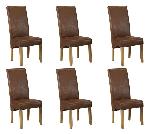 Komplet 6 krzeseł SANTOS - Mikrofibra imitująca postarzaną skórę - Jasne drewniane nogi