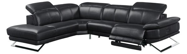 Skórzana kanapa narożna z elektrycznie regulowaną funkcją relax PUNO - Czarny - Lewostronna
