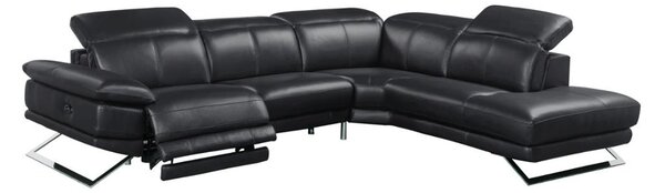 Skórzana kanapa narożna z elektrycznie regulowaną funkcją relax PUNO - Czarny - Prawostronna