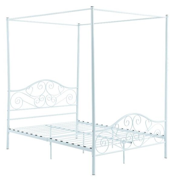 Łóżko z baldachimem LEYNA - 140x190cm - Metal - Kolor biały