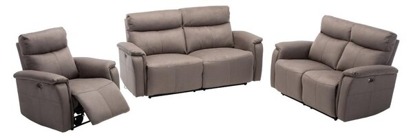 Kanapa 3- + 2-osobowa +fotel HENEL z tkaniny, z elektryczną funkcją relax – kolor szary