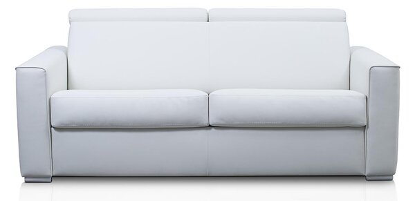 Rozkładana kanapa 3-osobowa VIZIR II typu ekspres ze skóry ekologicznej – kolor biały – miejsce do spania 140 cm – materac 14 cm