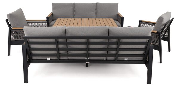 MebleMWM Zestaw mebli ogrodowych z aluminium SYCYLIA DUO | Czarny + imitacja drewna | Szare poduszki