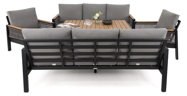 MebleMWM Zestaw mebli ogrodowych z aluminium SYCYLIA DUO | Czarny + imitacja drewna | Szare poduszki