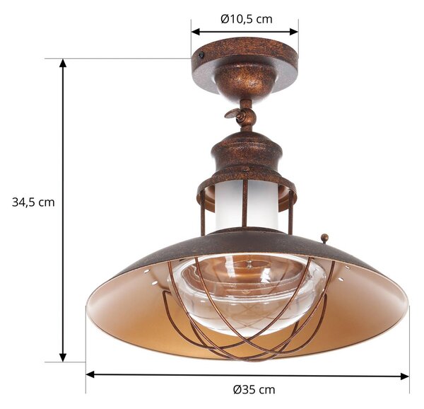 Lampa sufitowa Louisanne Lindby, możliwość ściemniania, brązowy / rdzawy, kuchnia, metal, morski