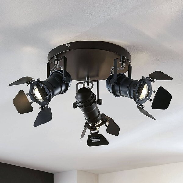 Lampa sufitowa Tilen Lindby, możliwość ściemniania, czarny, salon / jadalnia, metal, industrialny