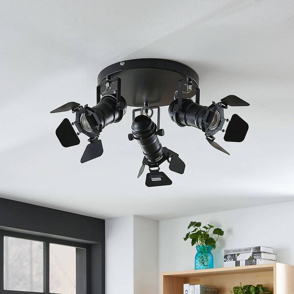 Lampa sufitowa Tilen Lindby, możliwość ściemniania, czarny, salon / jadalnia, metal, industrialny