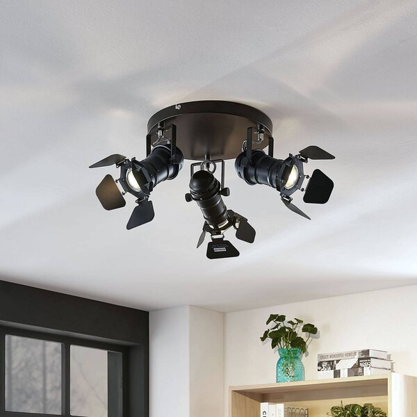 Lampa sufitowa Tilen Lindby, możliwość ściemniania, czarny, salon / jadalnia, metal, industrialny
