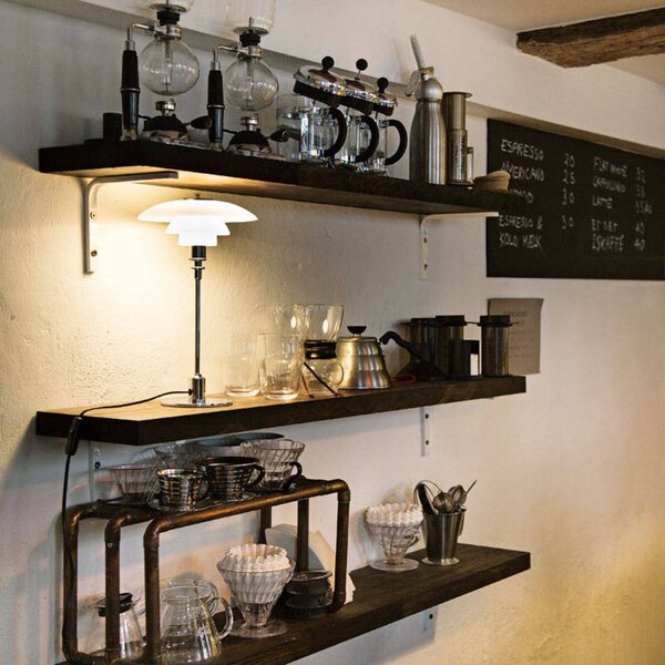 Louis Poulsen Lampa stołowa design PH 2/1, biały / opal, salon / jadalnia, mosiądz, design