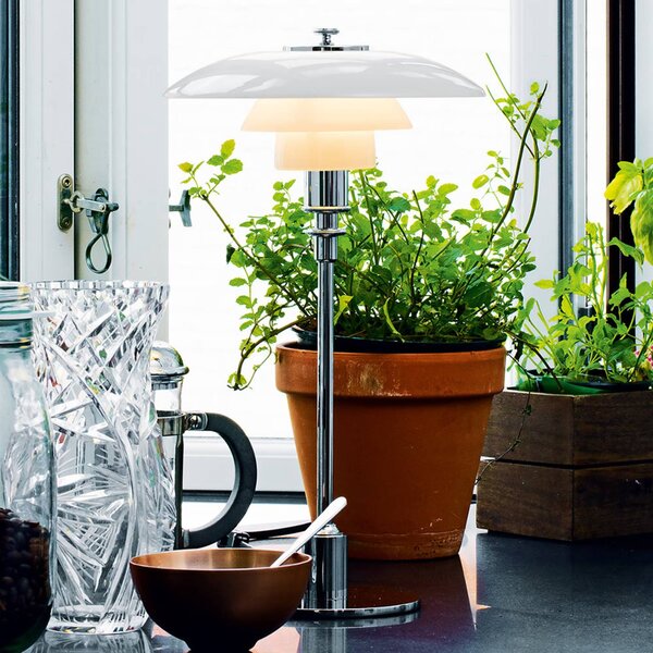 Louis Poulsen Lampa stołowa design PH 2/1, biały / opal, salon / jadalnia, mosiądz, design