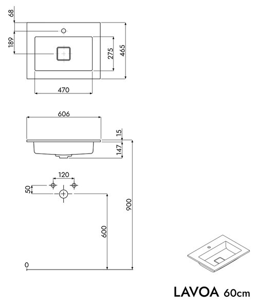 Szafka podumywalkowa LAVOA 60 cm z umywalką z odlewu mineralnego BRUXELLES - różne kolory