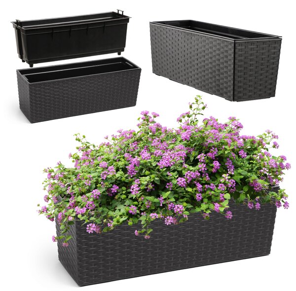 Doniczka balkonowa rattan z wkładem Murano 56 x 19 cm, czarna