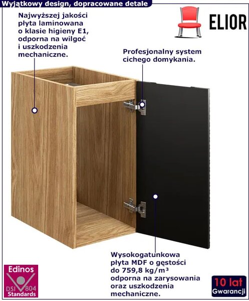 Czarna wisząca szafka łazienkowa 3D połysk W6-F37