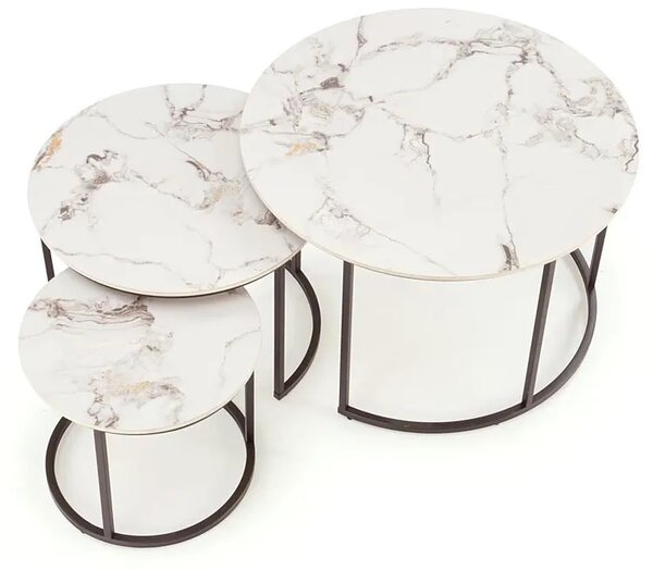 Zestaw wsuwanych stolików kawowych biały marmur H8-F75