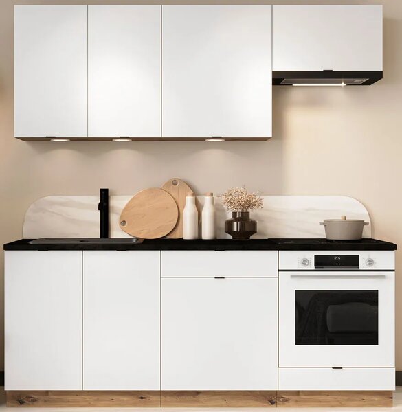 Komplet 6 szafek kuchennych biały + dąb artisan 200 cm C1-N88