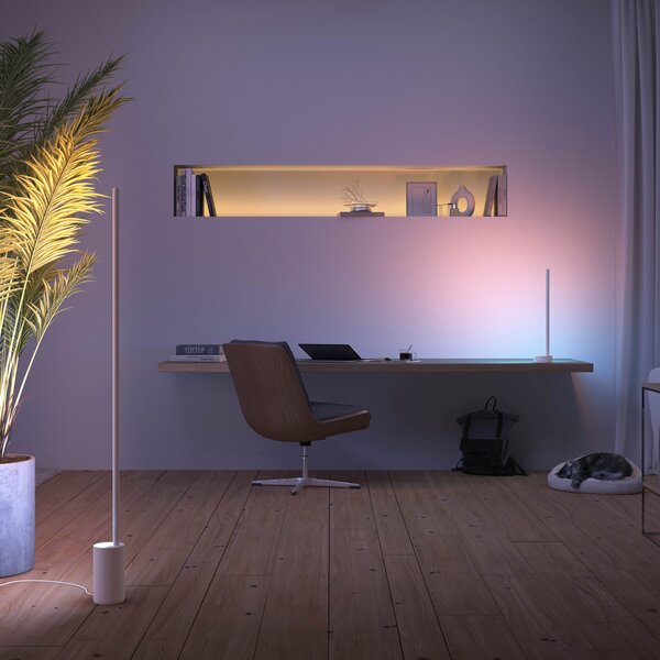 Lampa Podłogowa Philips Hue, Philips Hue Gradient Signe, ściemnialny, biały, salon, metal