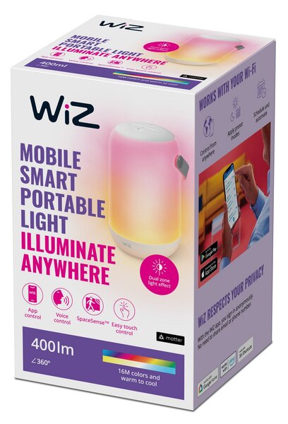 Lampa Stołowa WiZ, Mobile Portable, ściemnialny, biały, salon, tworzywo sztuczne, nowoczesny