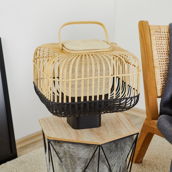 Lampa Stołowa Forestier, Bamboo Square S, czarny, salon, bambus, design