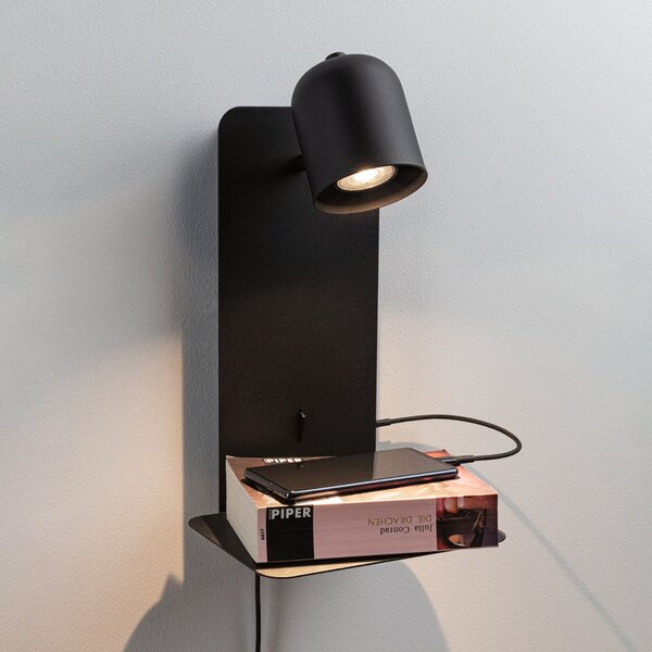 Lampa Ścienna Paulmann, Malena USB, czarny, sypialnia, metal