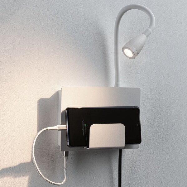 Lampa Ścienna Paulmann, Halina USB, biały, sypialnia, metal, nowoczesny
