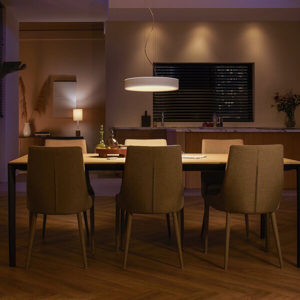 Lampa Wisząca Philips Hue, Philips Hue, ściemnialny, biały, salon, metal, nowoczesny