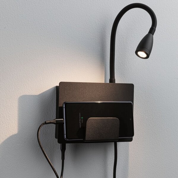 Lampa Ścienna Paulmann, Halina USB, czarny, sypialnia, metal, nowoczesny