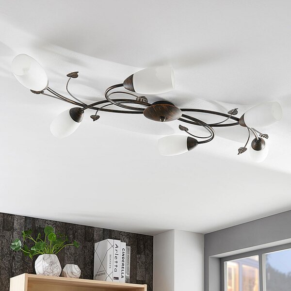 Lampa Sufitowa Lindby, Stefania, ściemnialny, brąz rdzawy, salon, szkło, antyczny