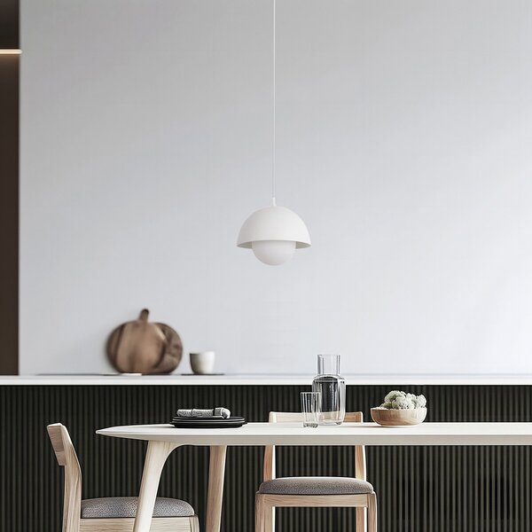 Lampa Wisząca NOLA, Hide, ściemnialny, biały, salon, aluminium, skandynawski