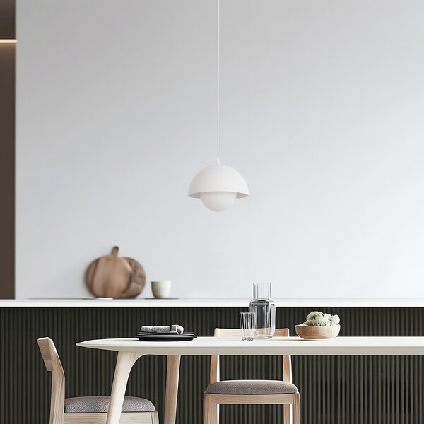 Lampa Wisząca NOLA, Hide, ściemnialny, biały, salon, aluminium, skandynawski