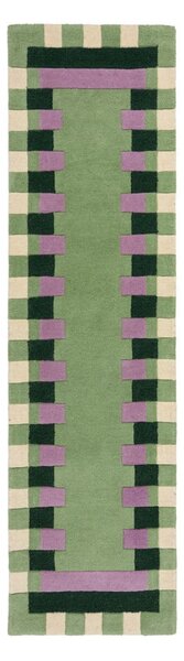 Zielono-fioletowy wełniany chodnik tkany ręcznie 60x230 cm Kai Wool Border – Flair Rugs