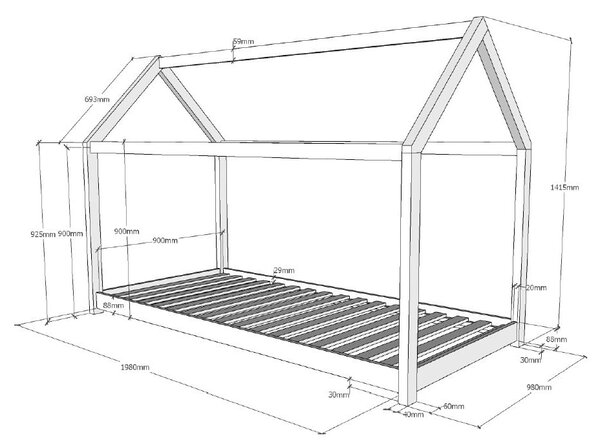 Białe łóżko dziecięce w kształcie domku Vipack Cabane, 90 x 200 cm