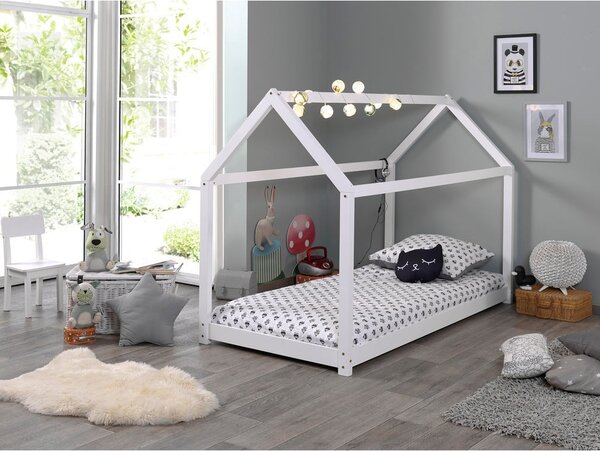 Białe łóżko dziecięce w kształcie domku Vipack Cabane, 90 x 200 cm