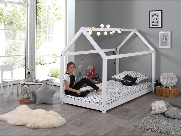 Białe łóżko dziecięce w kształcie domku Vipack Cabane, 90 x 200 cm