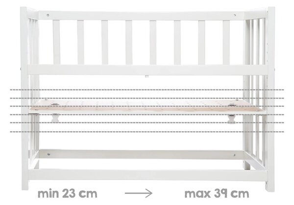 Biała kołyska ze schowkiem i baldachimem 90x45 cm Indibär – Roba