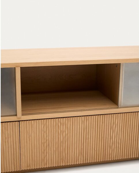 Szafka pod TV w dekorze dębu w naturalnym kolorze 200x54x40 cm Helvine – Kave Home