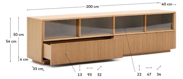 Szafka pod TV w dekorze dębu w naturalnym kolorze 200x54x40 cm Helvine – Kave Home