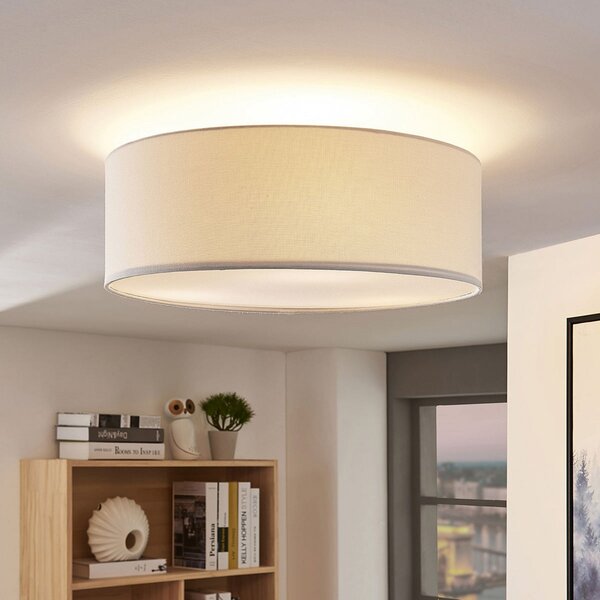 Lampa Sufitowa Lindby, Mariat, ściemnialny, biały, salon, tkanina | tekstylia, nowoczesny