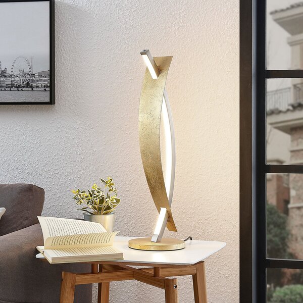 Lampa Stołowa Lucande, Marija, ściemnialny, złoty | mosiężny, salon, metal, nowoczesny