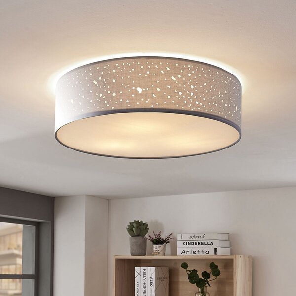 Lampa Sufitowa Lindby, Umma, ściemnialny, szary, salon, tkanina | tekstylia, nowoczesny